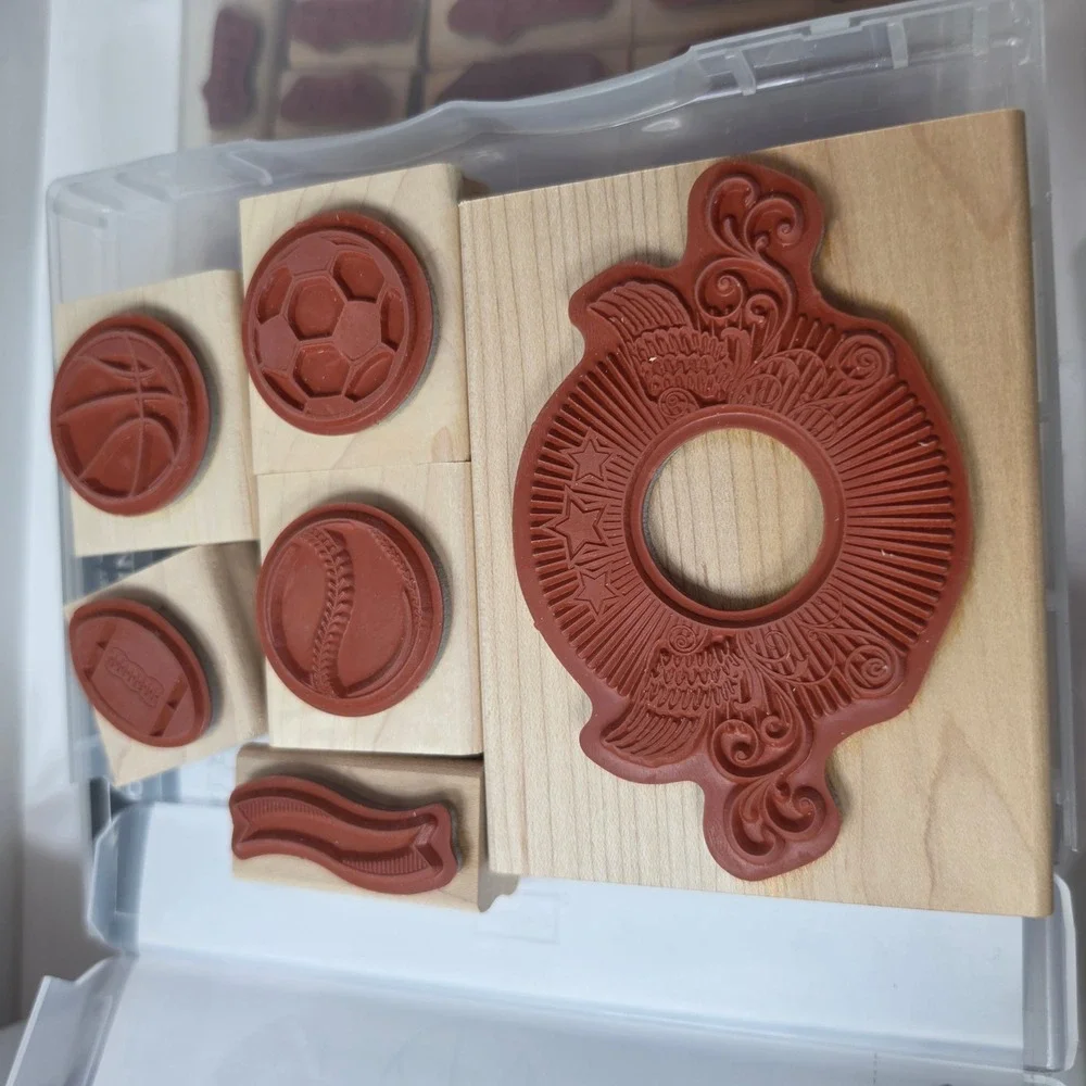 Stampin Up Wood Mounted Rubber Stamps Lot 8 Birch Crackle Holiday Floral Sport